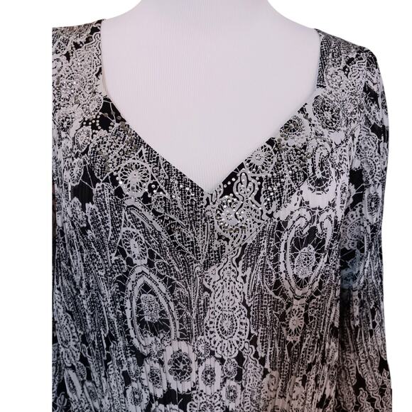 AVENUE Blouse Tunic Top 26/28 3X Accordion Pleat Beads Bling Travel Career Flare - Picture 3 of 12